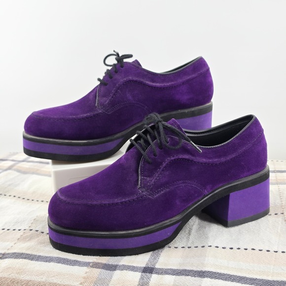 Hush Puppies Shoes - Hush Puppies Purple Suede Leather Platform Oxfords Block Heel 53561 Womens 8.5 M